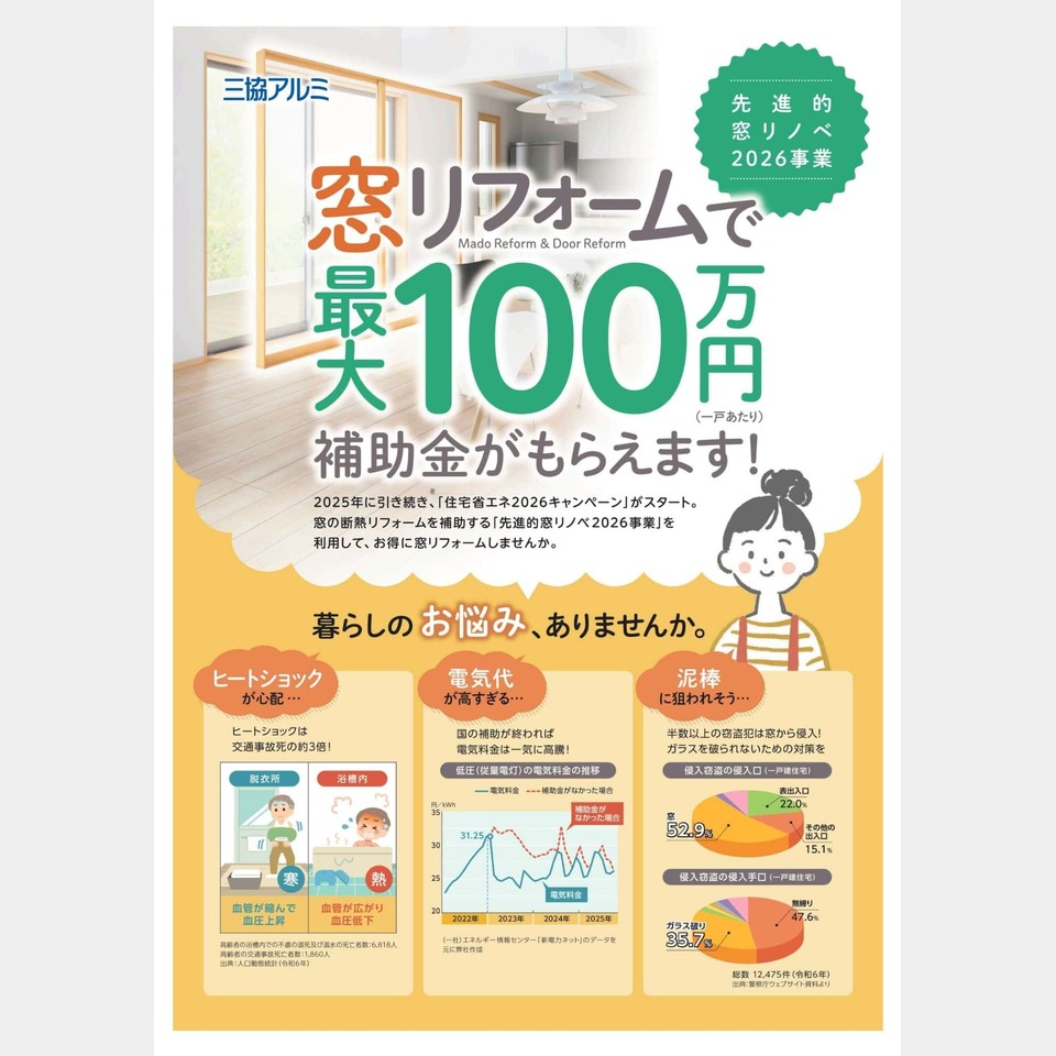 窓リフォームで補助金が活用できるチャンス！2026年「先進的窓リノベ事業」でお得に快適な住まいへの投稿画像01