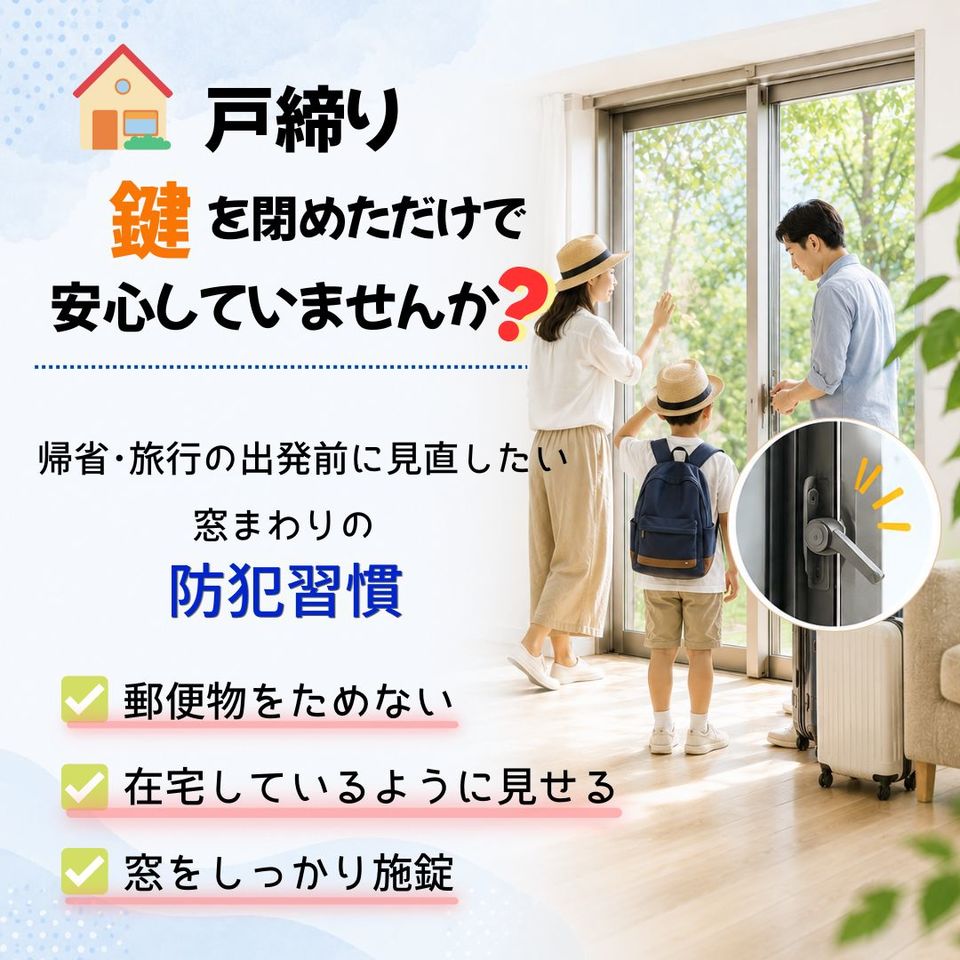 夏休み・お盆休みの防犯対策｜帰省・旅行前に見直したい窓まわりの防犯習慣の投稿画像01